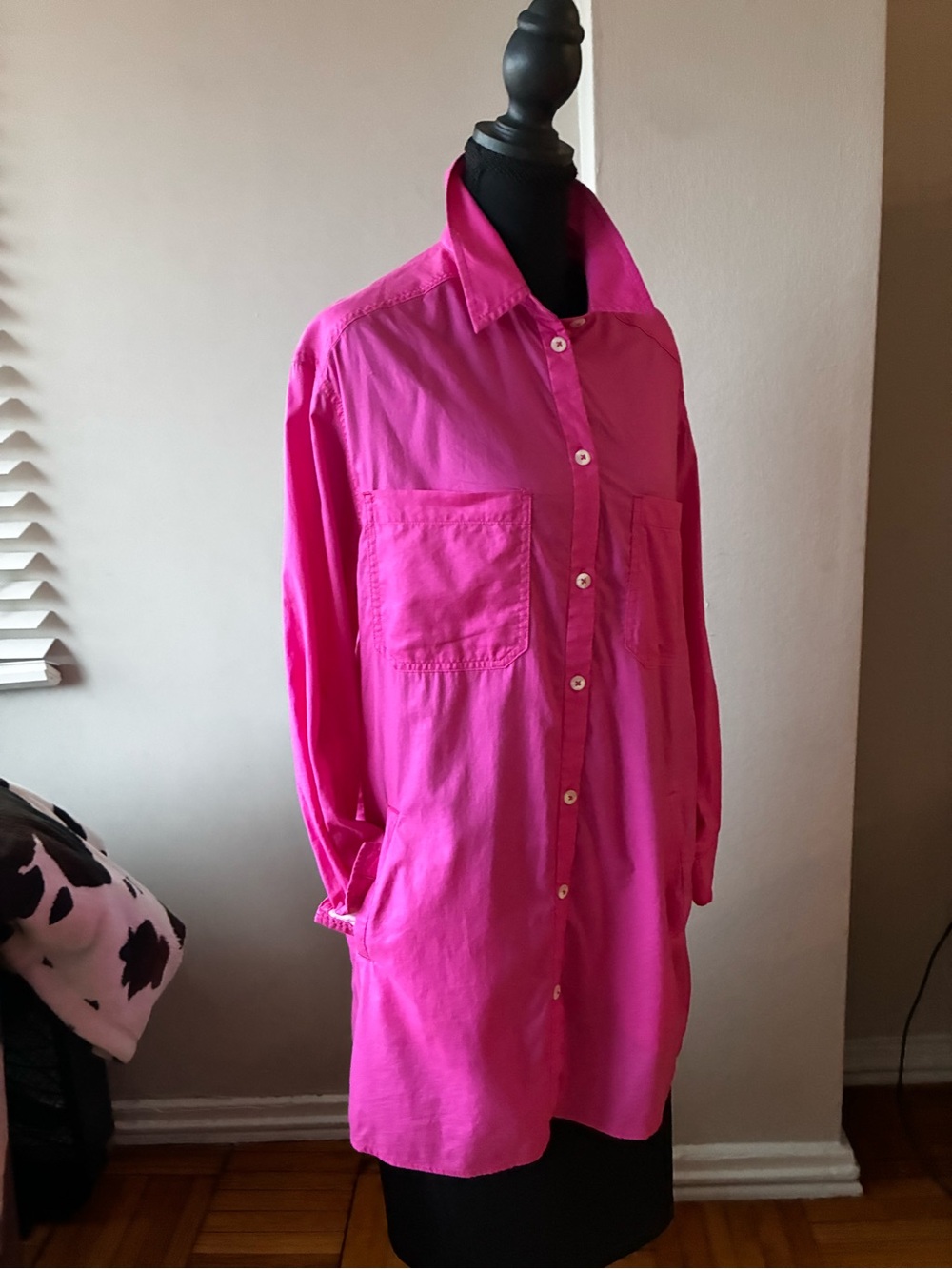 Rebecca Minkoff Hot Pink Button-Front Shirt Mini Dress